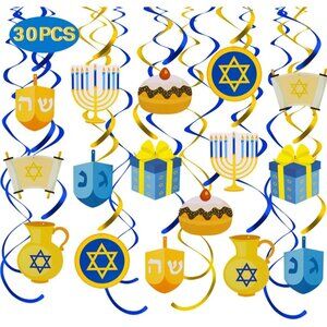 Hanukkah Decorations Swirls 30PCS Jewish Festival Party Hanging Decor Set With M